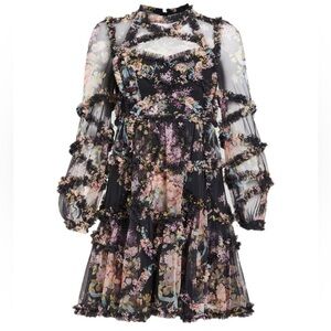 Needle & Thread Floral Ruffle Diamon Dress Mini